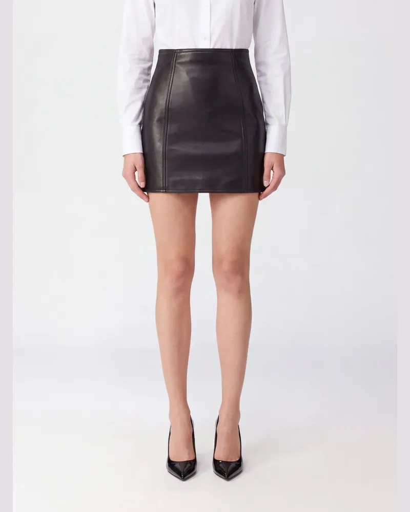 Balmain Hoch taillierter Slim Fit Mini-Bleistiftrock von aus Lammleder Schwarz