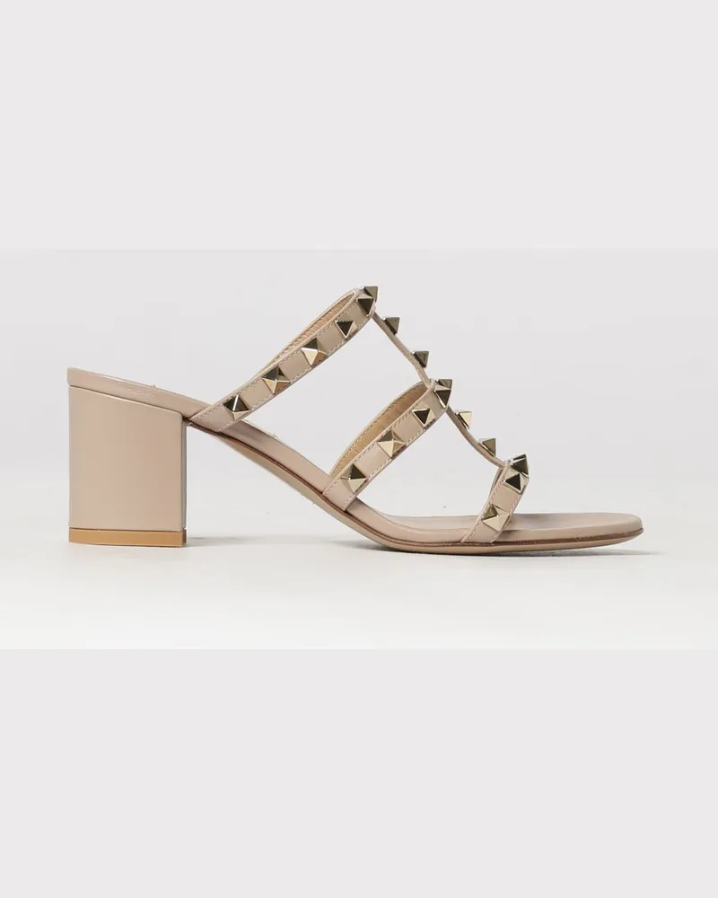 Valentino Garavani Rockstud Mules-Sandalen aus Leder mit Nieten und mittlerem Absatz Beige