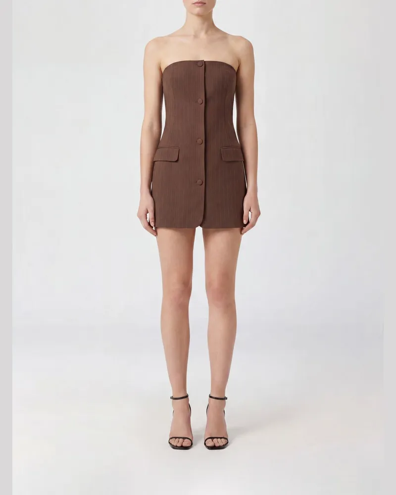 Jean Paul Gaultier Schulterfreies Mini-Etikleid aus Nadelstreifenwolle Braun