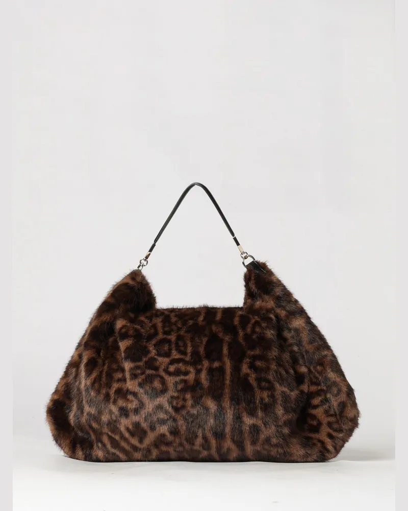 Liu Jo Große Tote-Bag aus Webpelz mit Animal-Print Beige