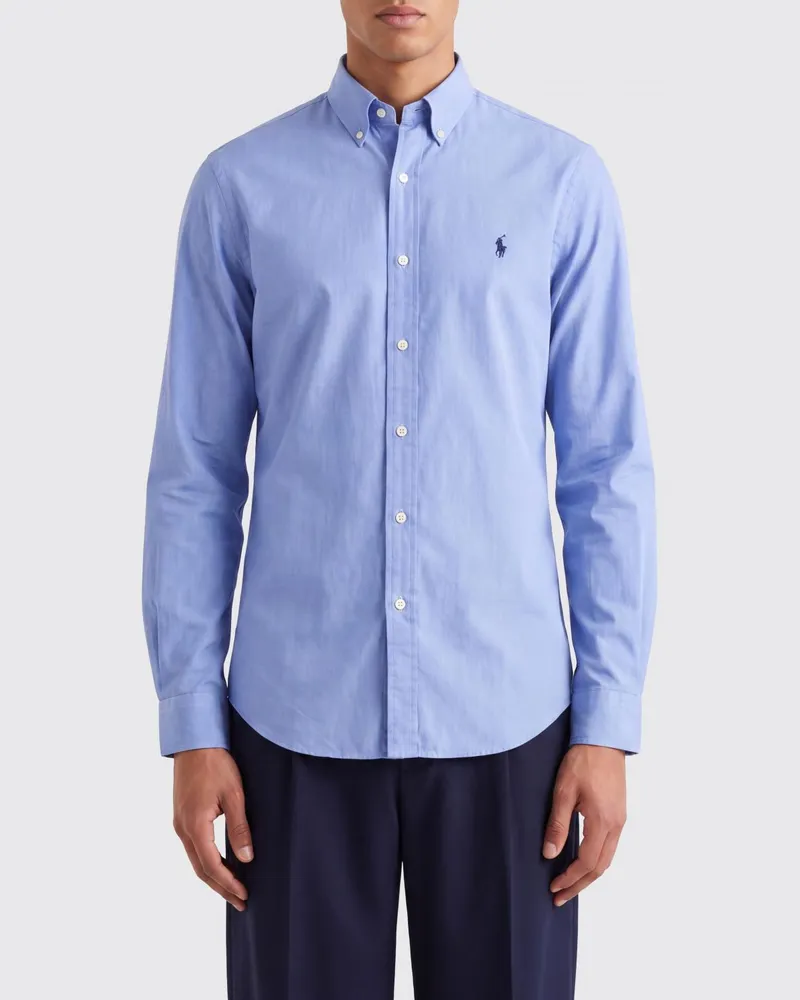 Ralph Lauren Slim-Fit Hemd aus Stretch-Baumwollpopeline mit Button-Down-Kragen Blau