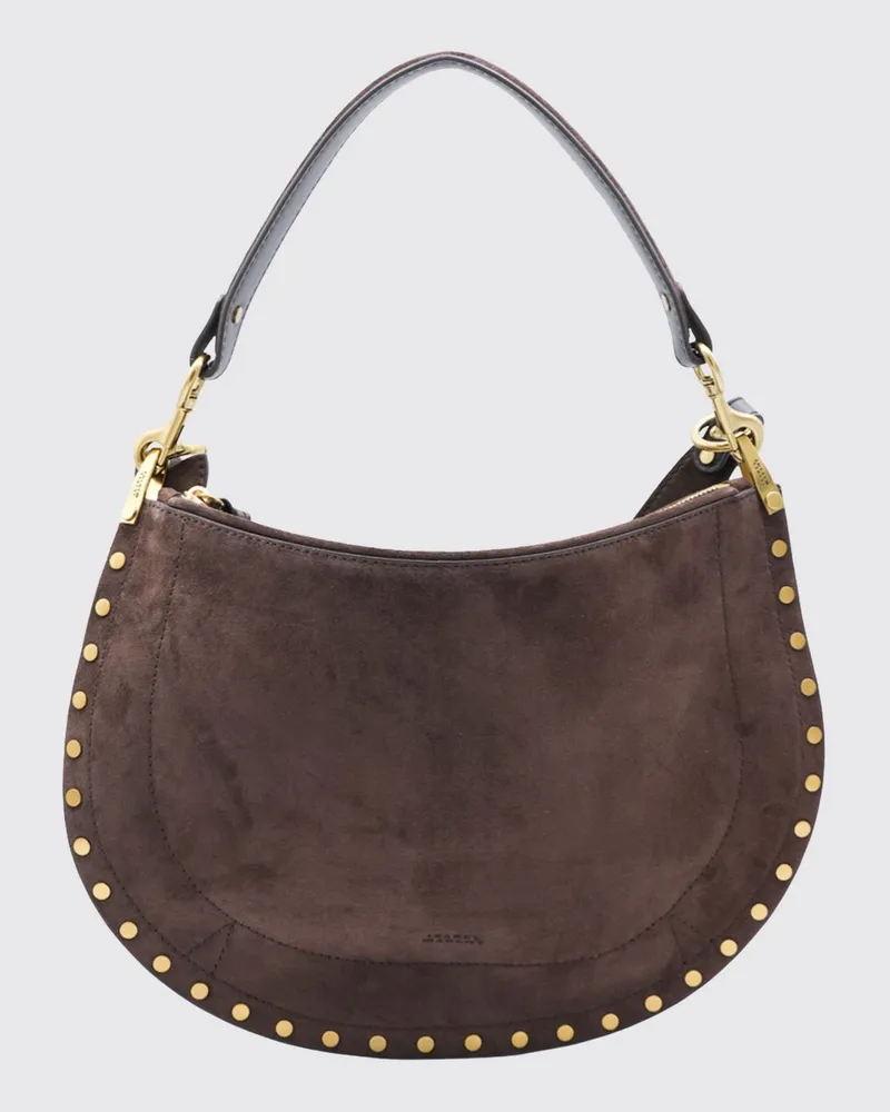 Isabel Marant Schultertasche aus Veloursleder mit Nieten und Stickerei Kaffee