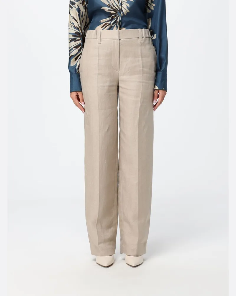 Brunello Cucinelli Gerade Leinenhose mit nickelfreiem Monili Beige
