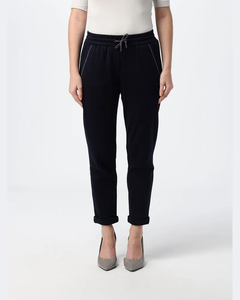 Brunello Cucinelli Jogginghose aus Baumwolle mit geradem Bein und Monili Blau
