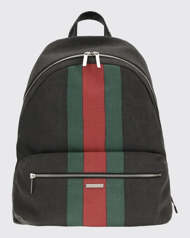 Gucci Baumwoll-Canvas-Rucksack mit Web-Streifen-Detail Schwarz