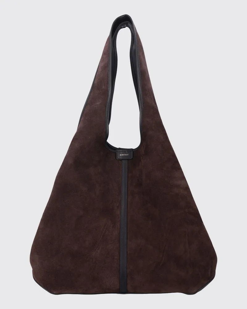 Soeur Ausgestellte Schultertasche Douce aus Wildleder mit doppeltem Henkel Braun
