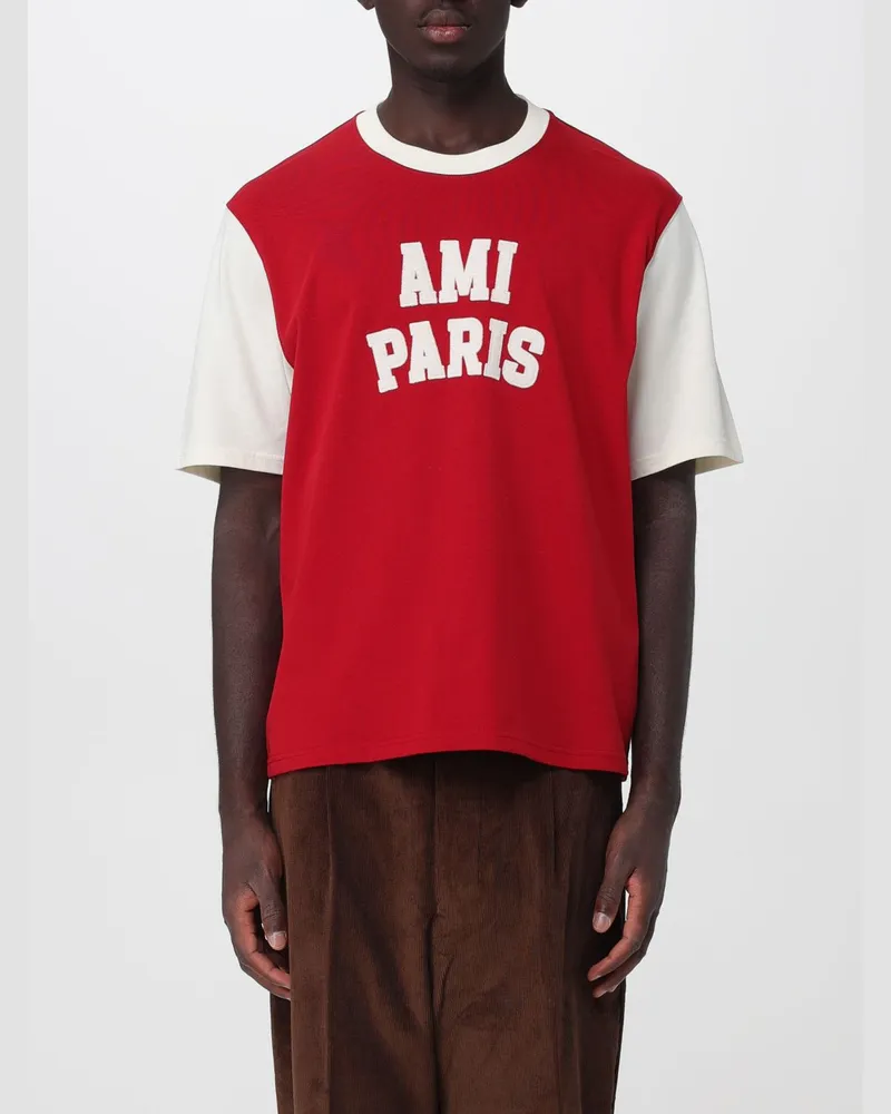 AMI Paris Zweifarbiges T-Shirt aus Baumwolle mit Logo-Print Ruby