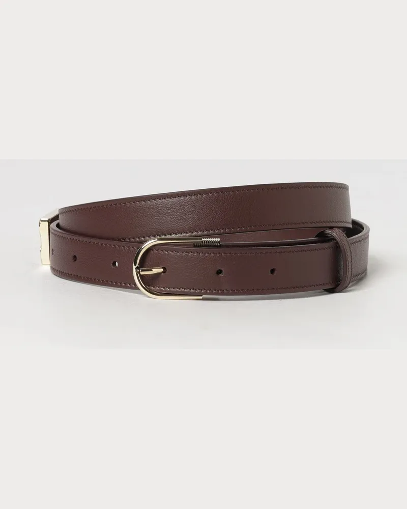 Victoria Beckham Schmaler Ledergürtel Dorian mit Monogramm-Schnalle Burgunderrot