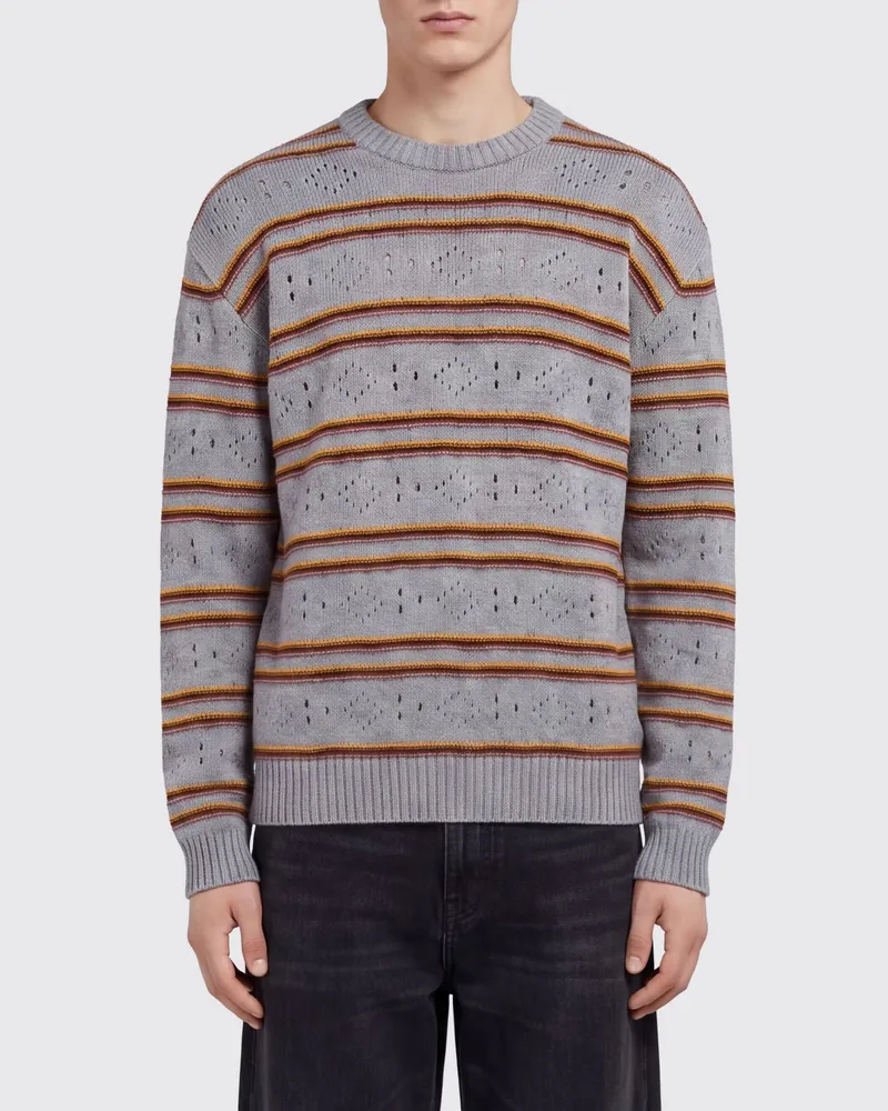 Marni Gestreifter Pullover mit Rundhalsausschnitt aus reinem Kaschmir Grau