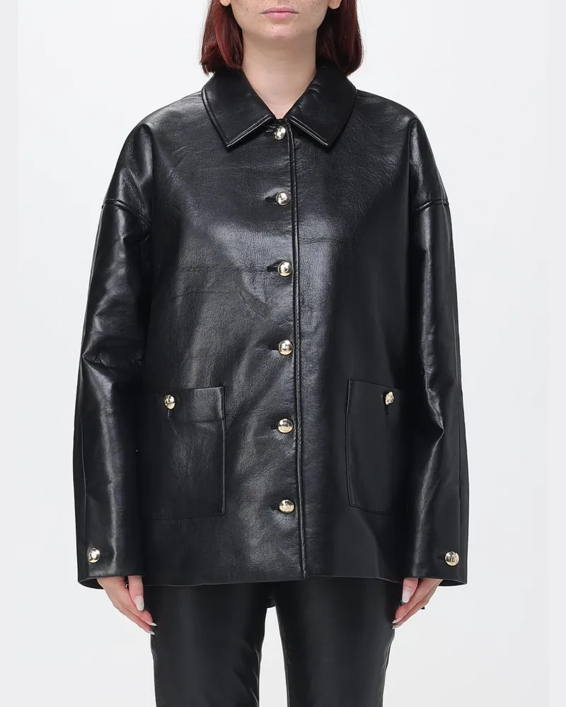 Anine Bing Luca Hemdjacke aus recyceltem Leder von mit Metallknöpfen Schwarz