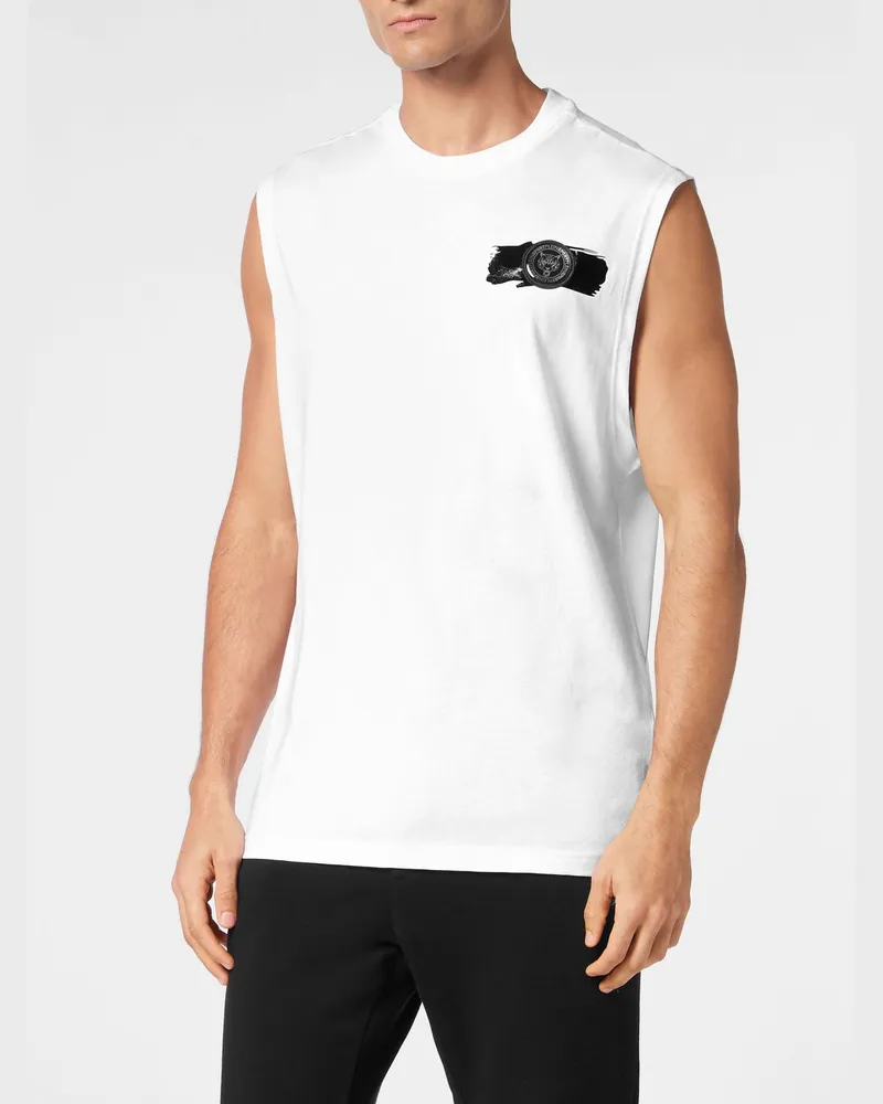 Philipp Plein Tanktop aus Baumwolle mit Kontrast-Logo und Rundhalsausschnitt Weiß