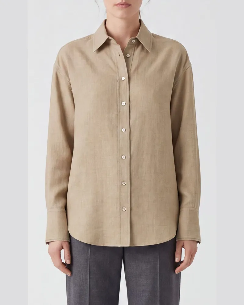 Brunello Cucinelli Hemd aus 100% Schurwolle mit Haifischkragen Beige