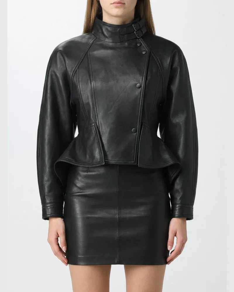 Balmain Bikerjacke von aus Lammleder mit asymmetrischem Verschluss Schwarz