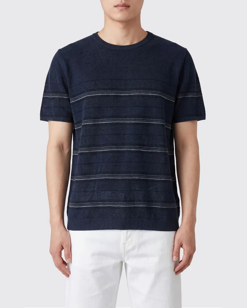 Roberto Collina Gestreiftes Slim-Fit T-Shirt aus Leinenstrick Blau