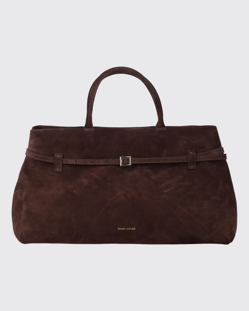 Manu Atelier Le Cambon 40 Handtasche aus Leder und Veloursleder mit doppeltem Henkel Braun