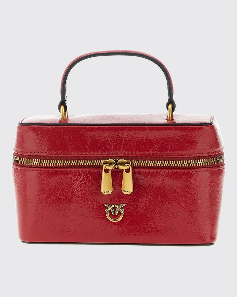 Pinko Mini-Handtasche aus Crush-Leder von mit Love Birds-Metalllogo Rot