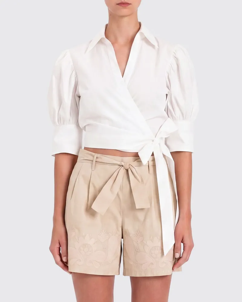 Twin-Set Wickelbluse aus Stretch-Baumwolle Weiß