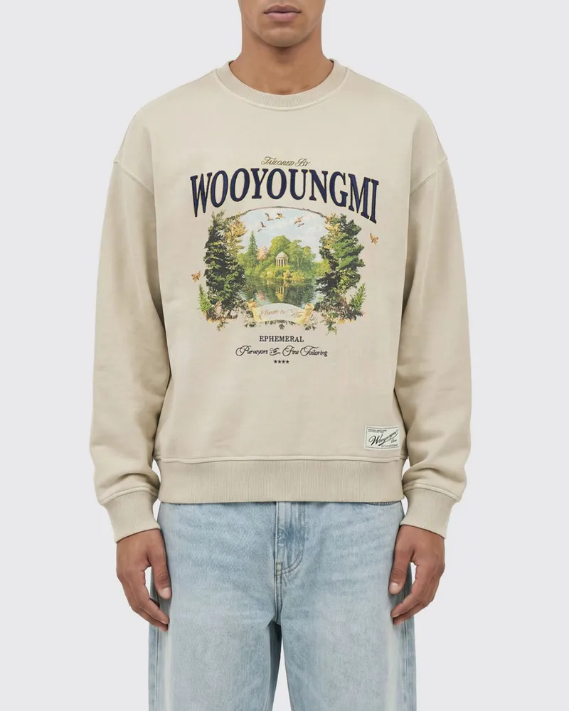 Wooyoungmi Rundhals-Sweatshirt von aus Baumwolle mit Grafikdruck und Kontrastlogo Beige