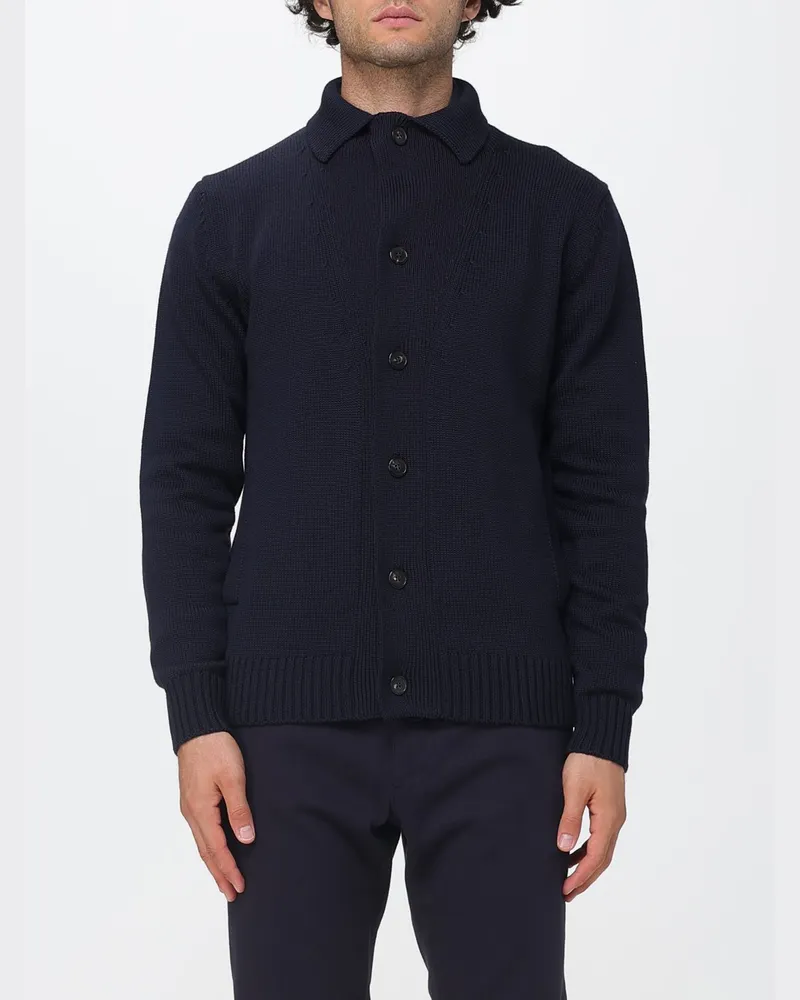 Zanone Cardigan aus reiner Merinowolle mit Knopfleiste, Schlitztaschen und Rippbündchen Blau