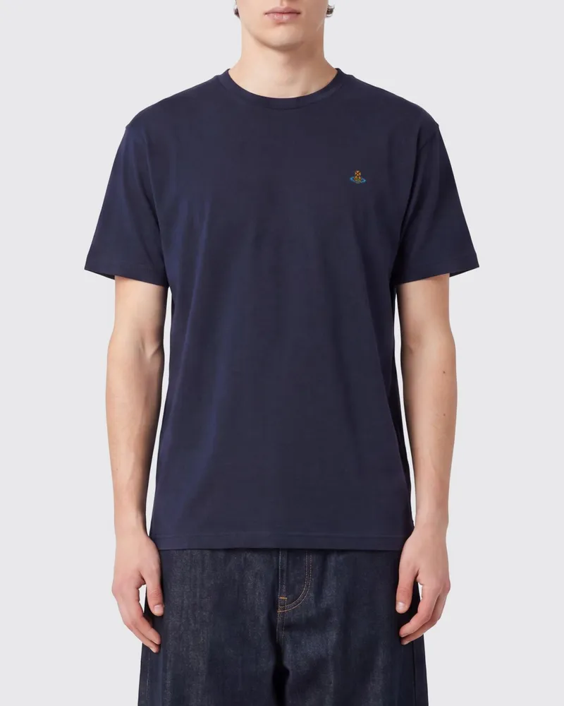 Vivienne Westwood Baumwoll-T-Shirt mit kontrastierendem gesticktem Orb-Logo auf der Brust Navy