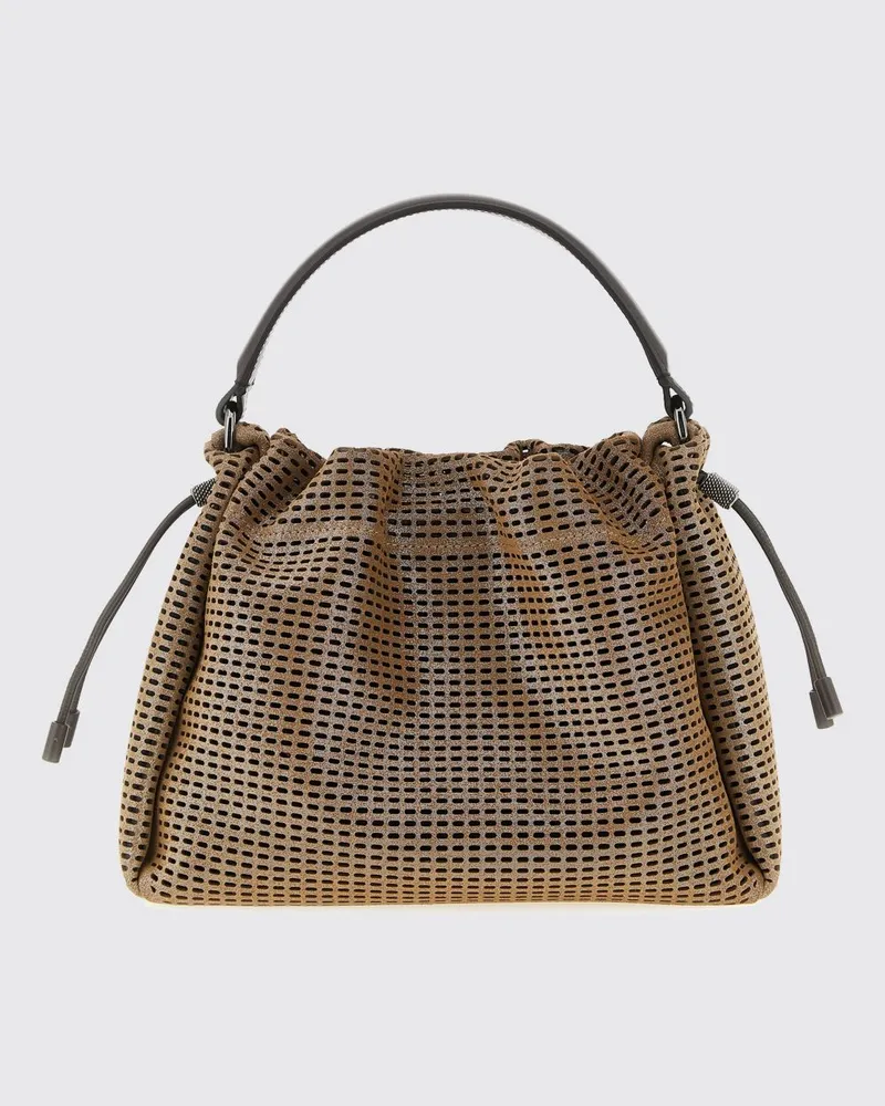 Brunello Cucinelli Mellow Beuteltasche aus perforiertem Kalbsleder Braun
