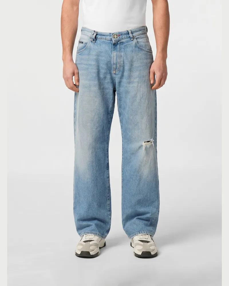 Philipp Plein Weite Jeans aus Baumwolldenim Denim