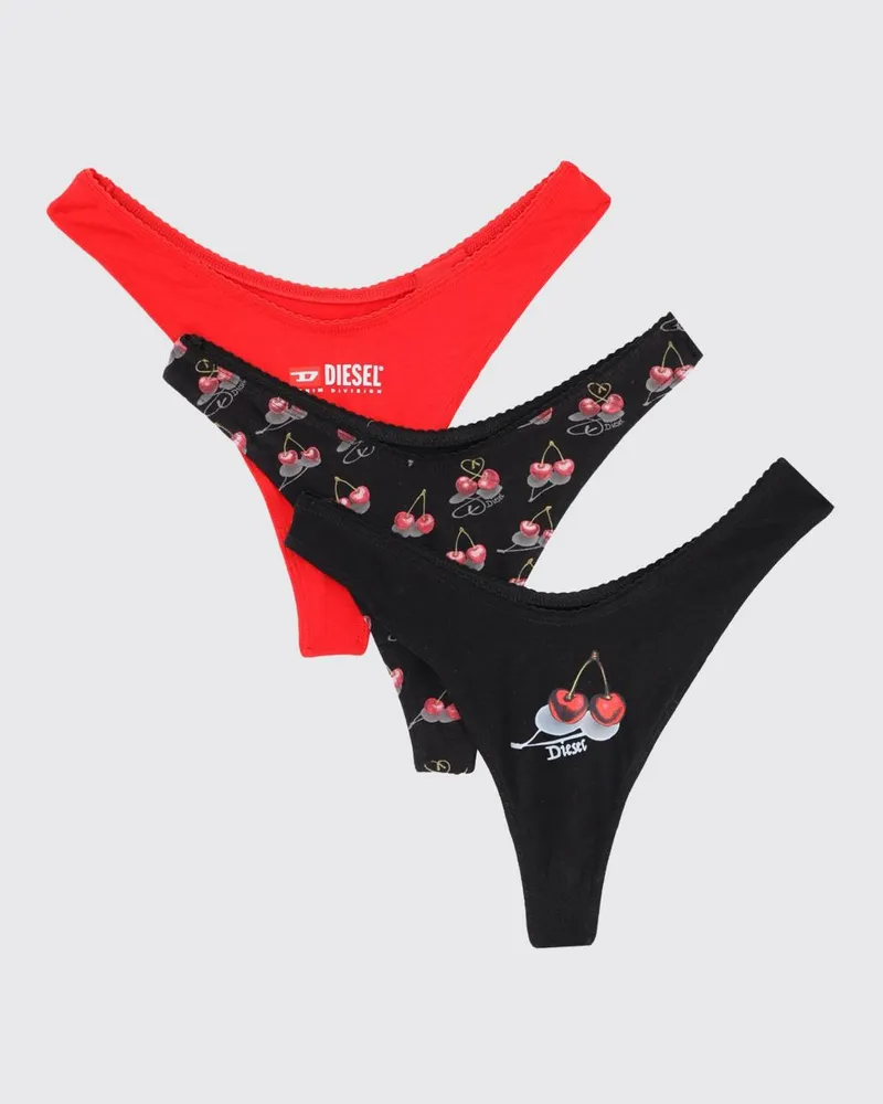 Diesel 3er-Set bedruckte Baumwollslips mit Cherry-Logo Schwarz