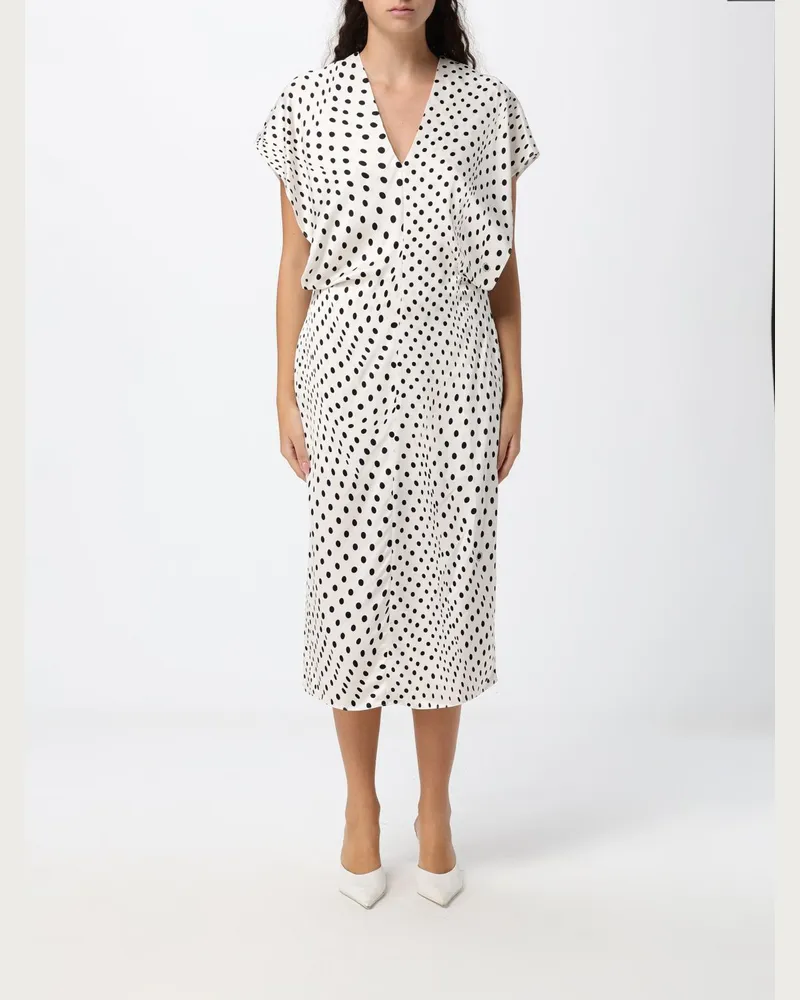 Stella McCartney Midi-Etuikleid aus Viskose mit Polka-Dots und V-Ausschnitt Weiß
