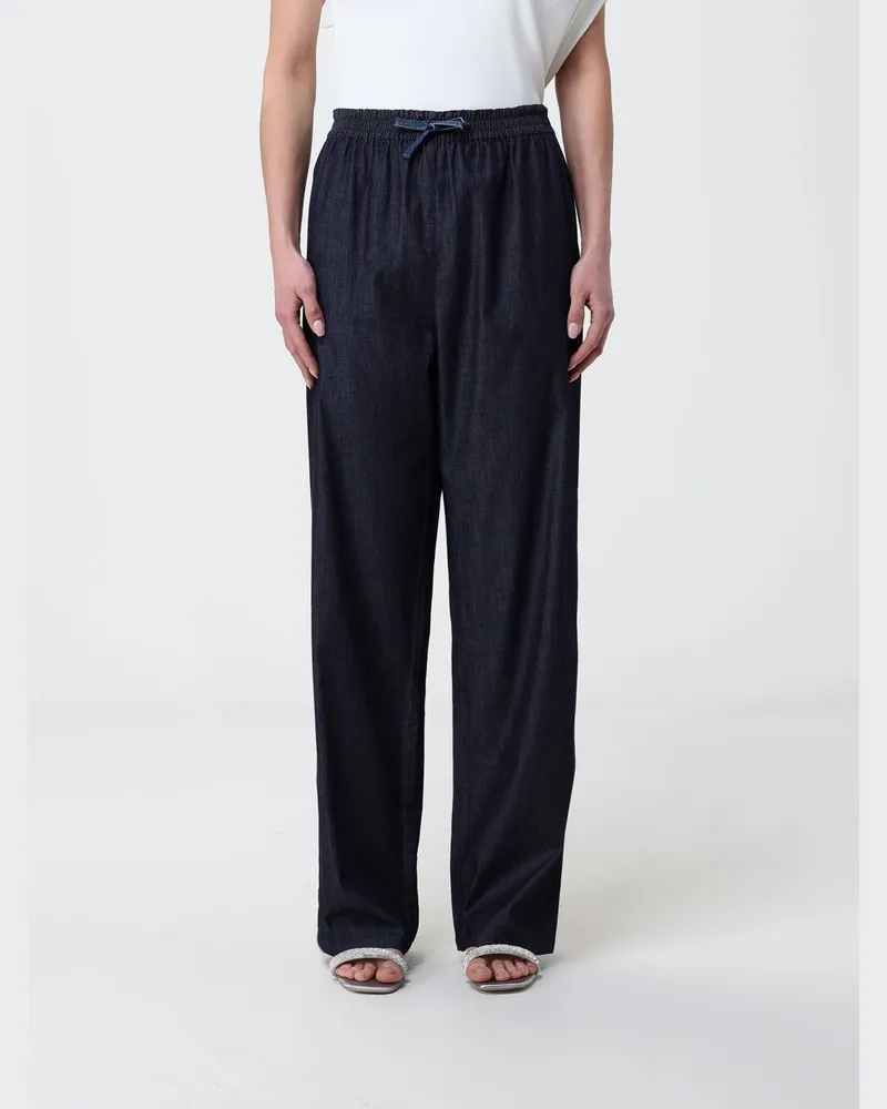 Emporio Armani Weite Hose aus Stretch-Baumwolle Blau