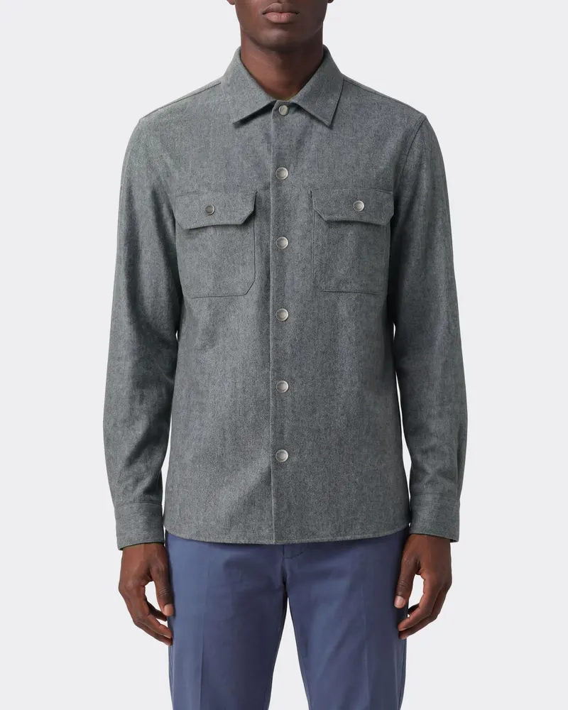 Brunello Cucinelli Hemdjacke aus Wolle mit aufgesetzten Taschen und Knopfverschluss Grün