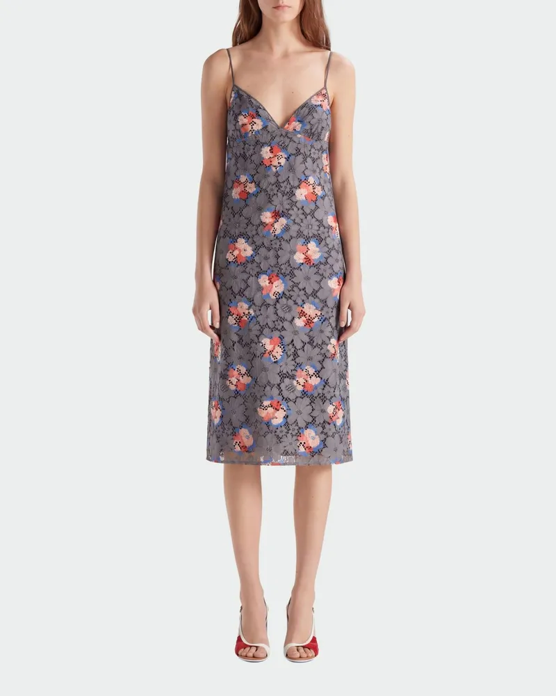 Fendi Midi-Slipkleid von aus floraler Spitze Grau