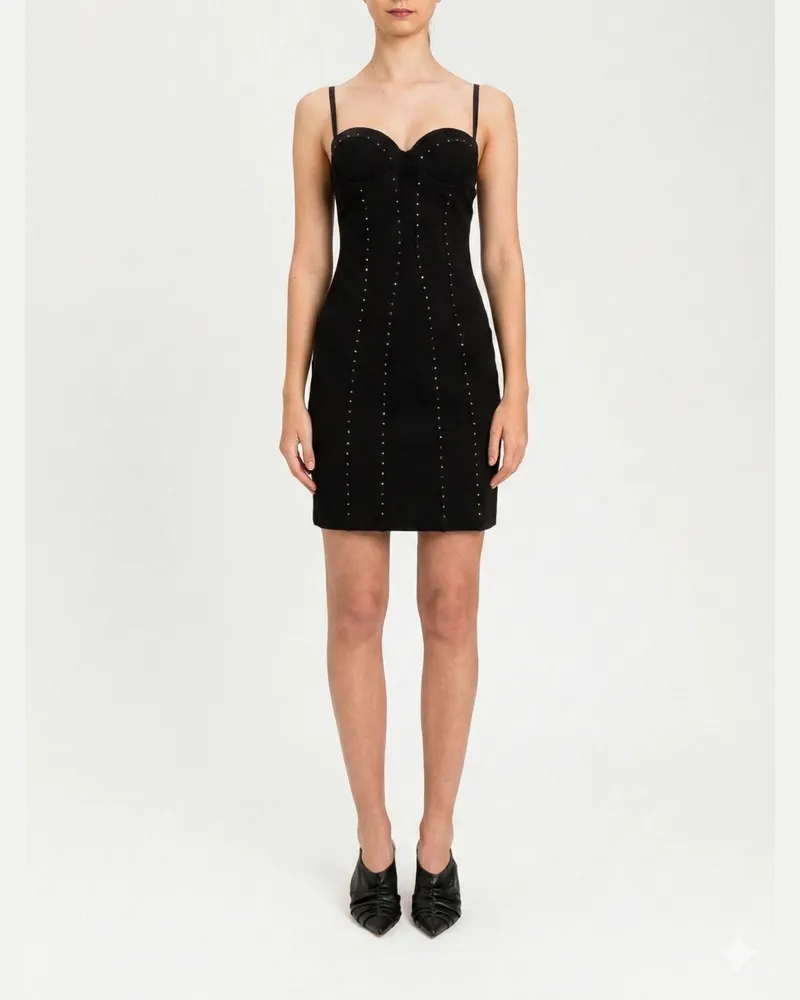 Twin-Set Mini-Kleid aus Viskosemischung mit Strasssteinen Schwarz