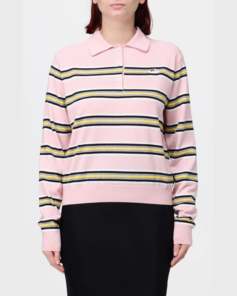 Fiorucci Schmal geschnittener Pullover mit Grafikdruck aus 100% extrafeiner Merinowolle Pink