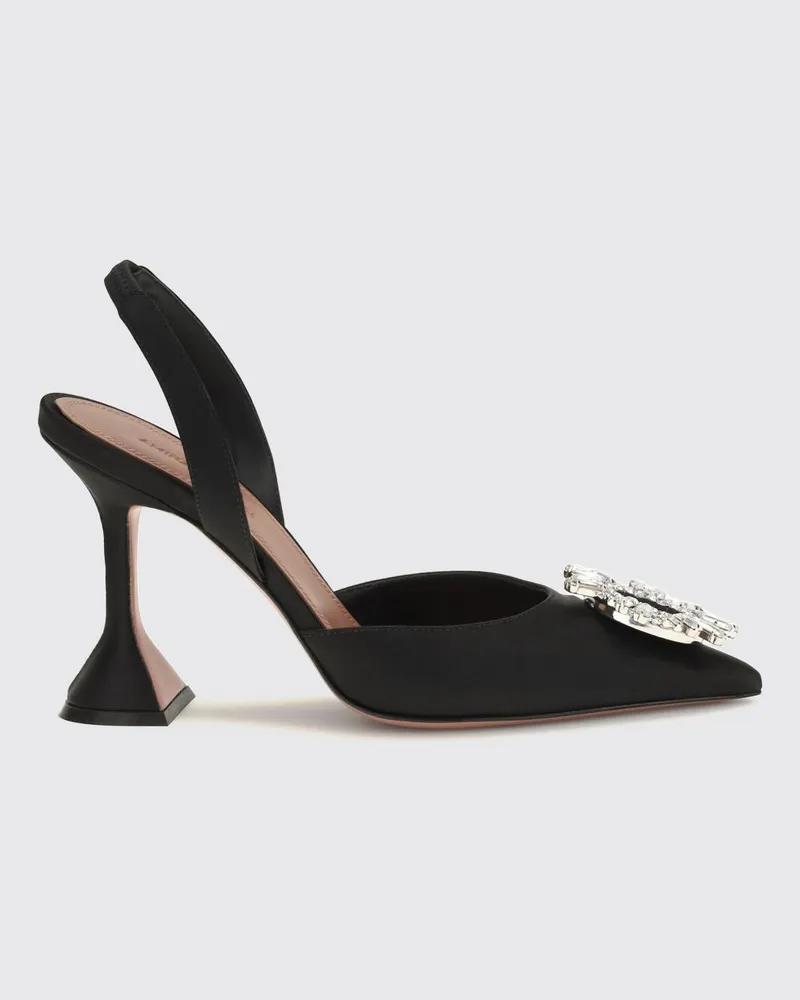 Amina Muaddi Begum Slingback-Pumps aus Satin mit Schmuckschnalle Schwarz