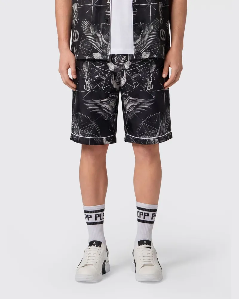 Philipp Plein Jogging-Shorts aus Seide mit Grafikdruck und Kordelzug Schwarz