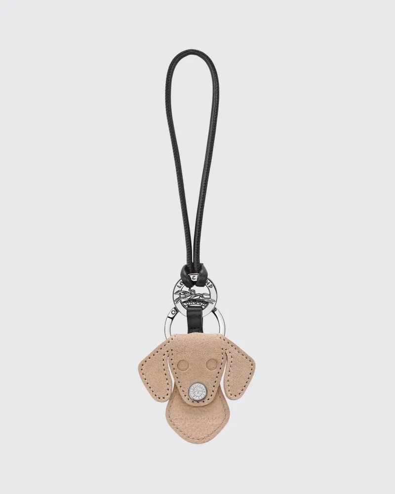 Longchamp Tierförmiger Schlüsselanhänger Dog aus Veloursleder mit Ring Beige