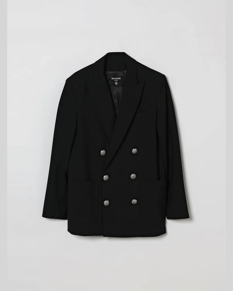 Balmain Zweireihiger Wollblazer Schwarz