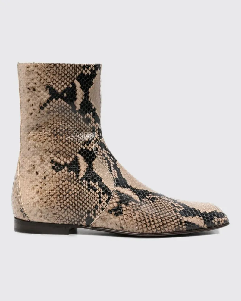 KHAITE Colt Stiefeletten aus Leder mit Python-Print und niedrigem Absatz Beige