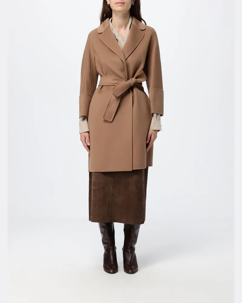 Max Mara Knielanger Bademantel-Mantel von aus reiner Schurwolle Beige