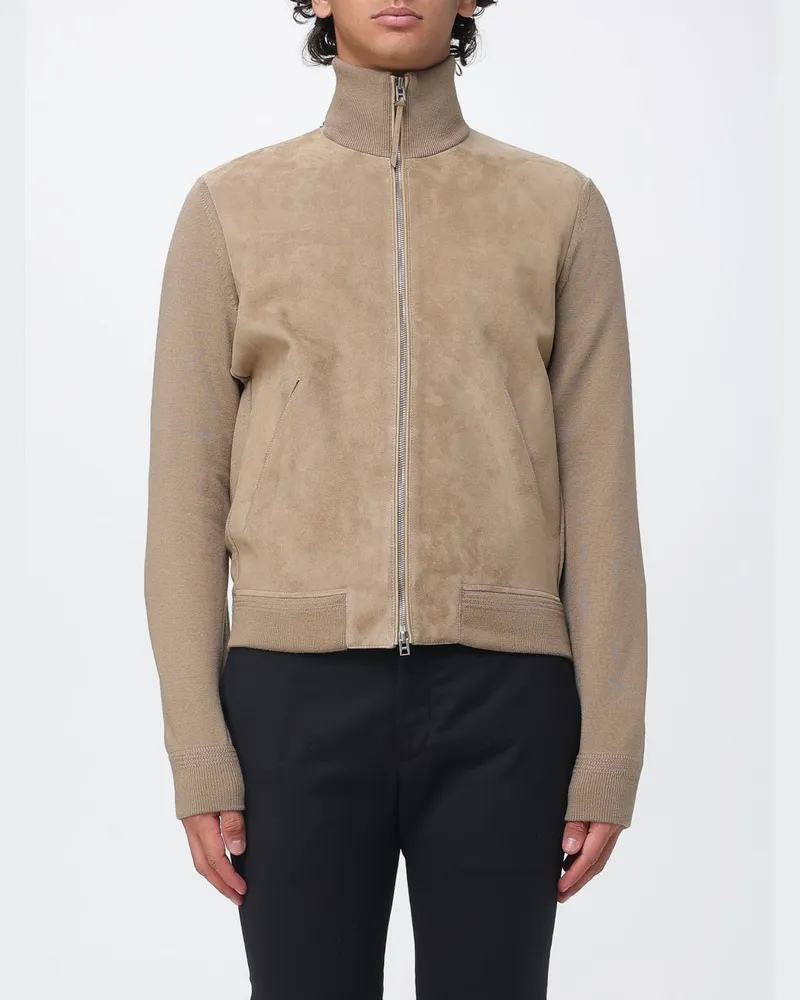 Tom Ford Wildleder-Cardigan mit Stehkragen und Reißverschluss Taubengrau