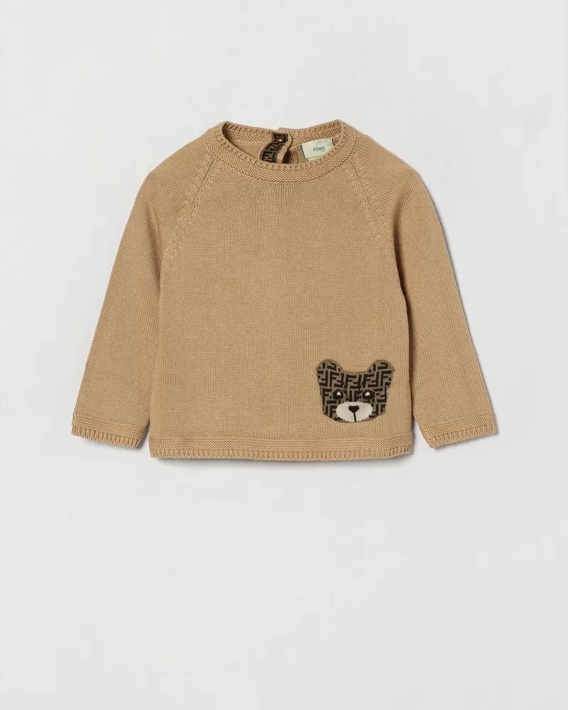 Fendi Pullover für Jungen aus Baumwolle und Kaschmir mit FF-Monogramm und Teddy Beige
