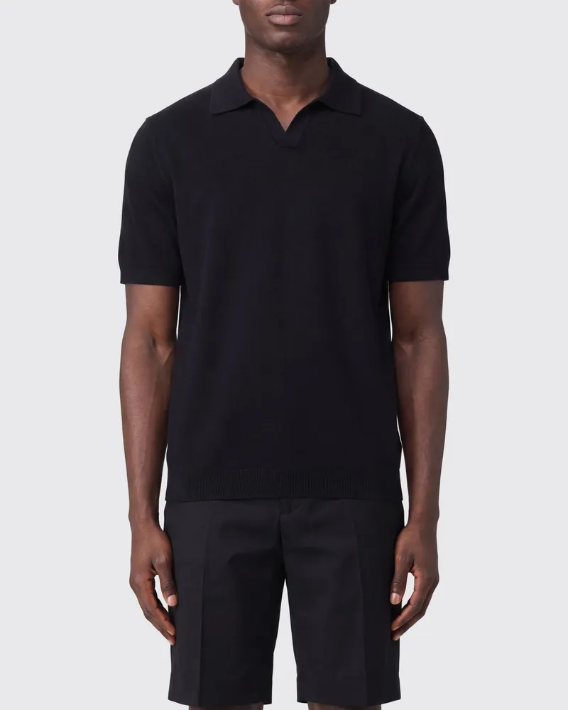 Herno Kurzärmeliges Poloshirt aus Baumwolle mit klassischem Kragen und V-Ausschnitt Schwarz