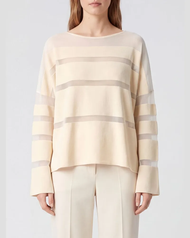 Liviana Conti Transparentes Stricktop aus Schurwolle mit überschnittenen Schultern Beige