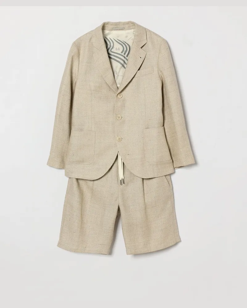 Brunello Cucinelli 2-teiliger Anzug aus Leinenmischung mit Revers für Jungen Beige
