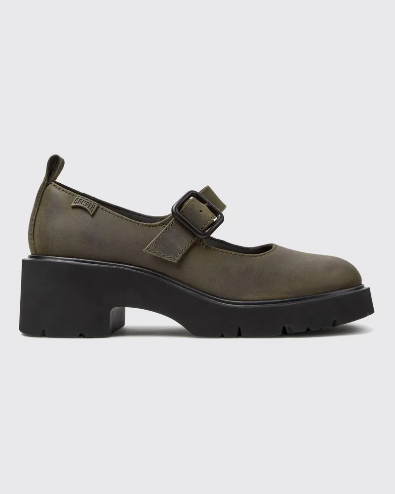 Camper Milah Mary Jane Pumps aus gealtertem Leder mit mittlerem Absatz und Riemen Grün