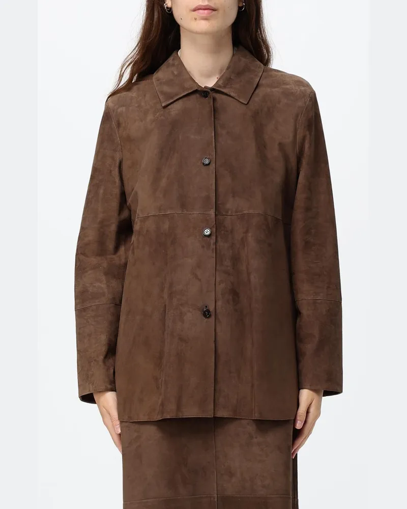 Max Mara Hemdjacke aus Veloursleder mit klassischem Kragen Gold