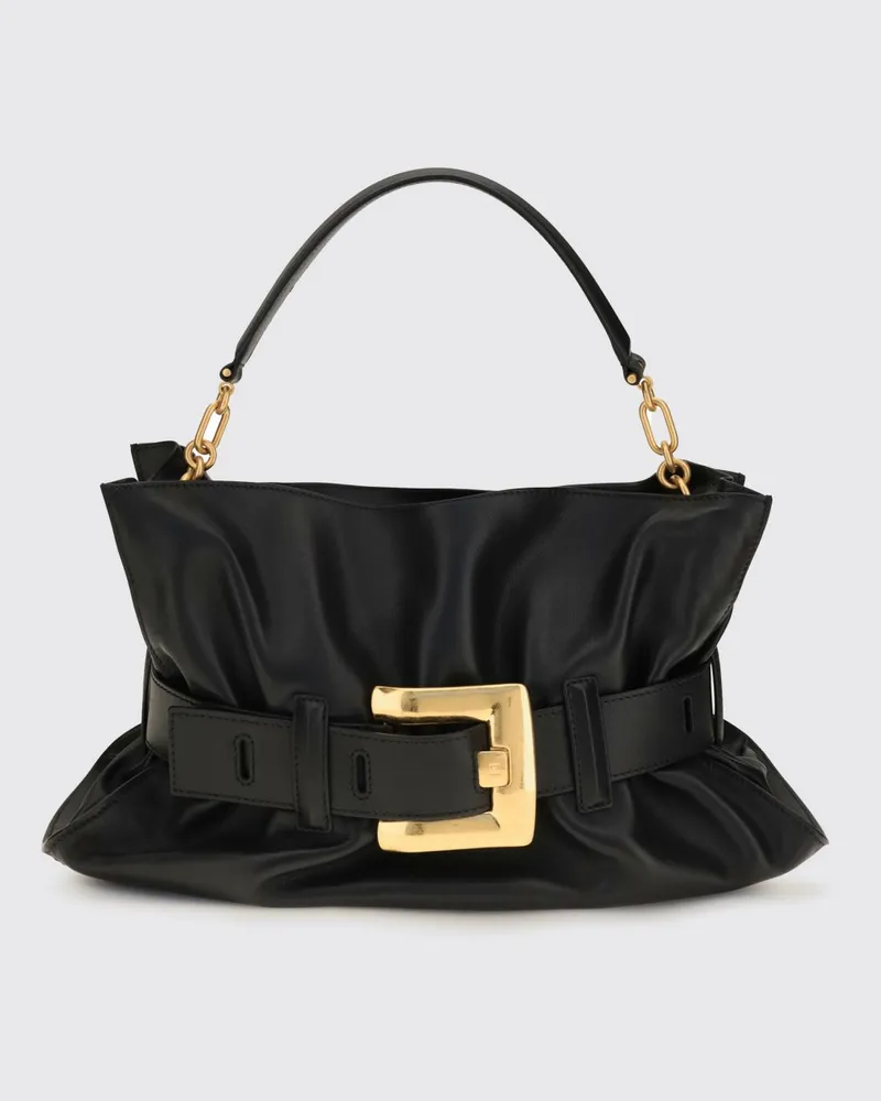 Balmain Anthem Medium Geraffte Ledertasche Schwarz