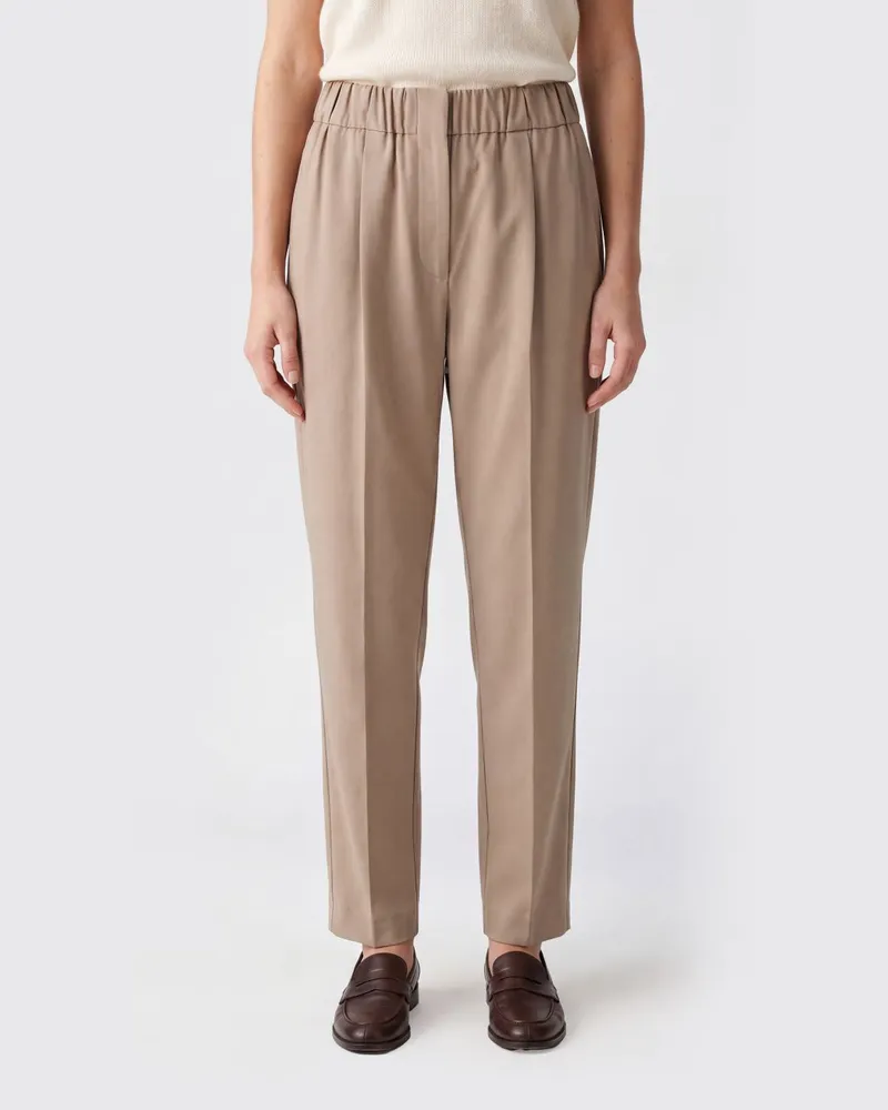Brunello Cucinelli Slim Fit Stretch-Baumwollhose Kaffee