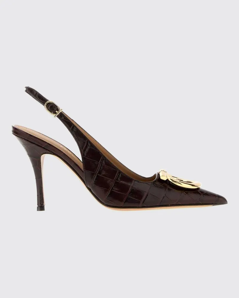 Ferragamo Slingback-Pumps aus Kalbsleder mit Krokoprägung und Gancini Grün