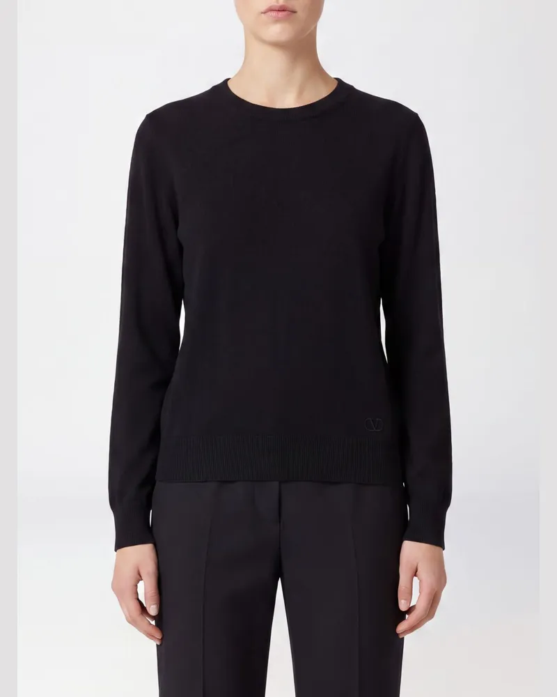 Valentino Garavani Slim-Fit-Pullover mit Rundhalsausschnitt aus 100 % Schurwolle Schwarz